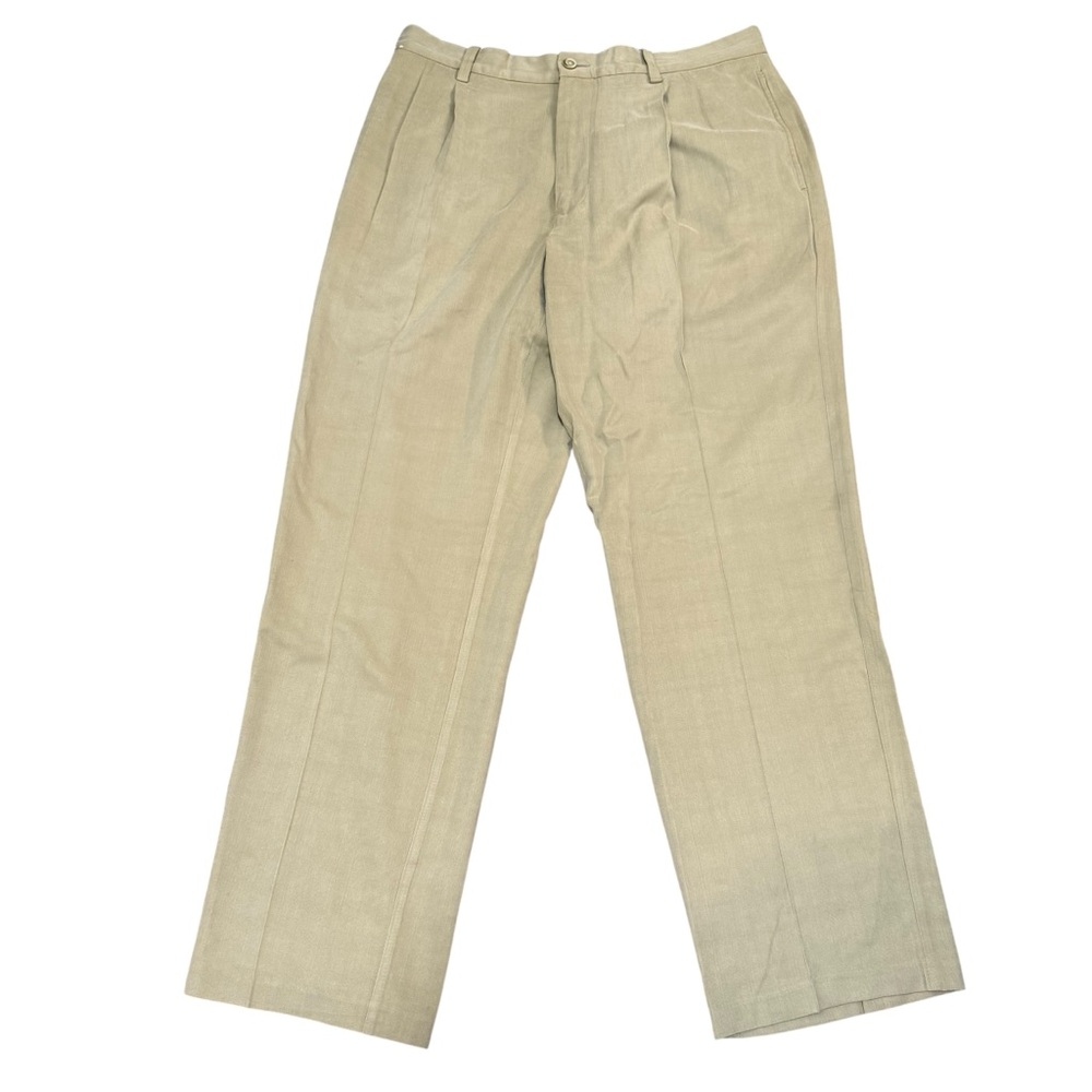 Tommy Bahama men’s 35x30 silk bamboo blend beige dress pants pleated relaxed fit